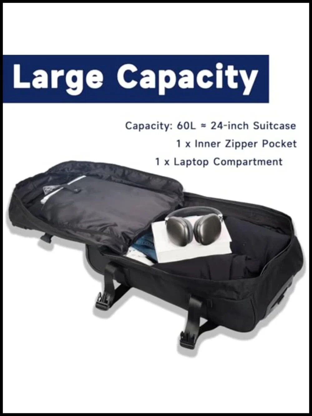Rolling Duffle Bag with Wheels, 60L Travel Suitcase, 900D Nylon, Telescopic